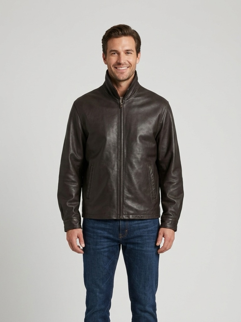 Kasper Black Leather Zip Jacket